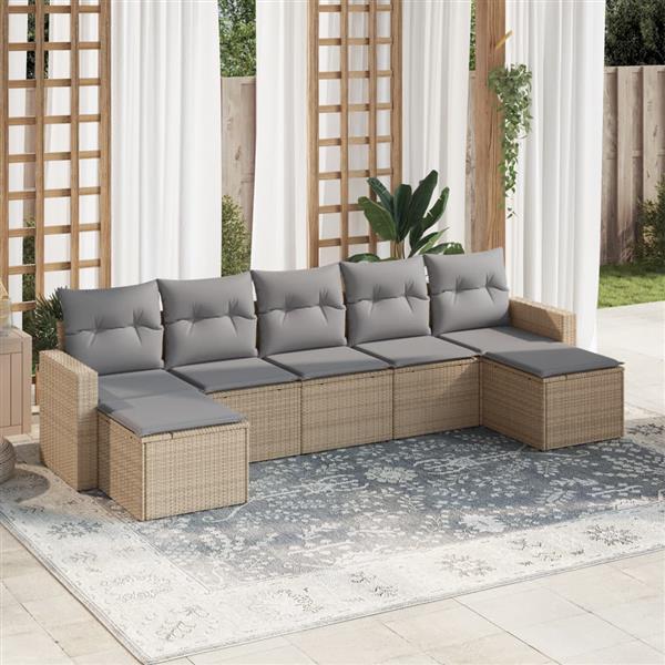 Grote foto vidaxl 7 delige loungeset met kussens poly rattan beige tuin en terras tuinmeubelen