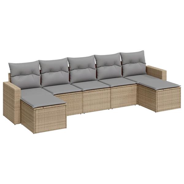 Grote foto vidaxl 7 delige loungeset met kussens poly rattan beige tuin en terras tuinmeubelen