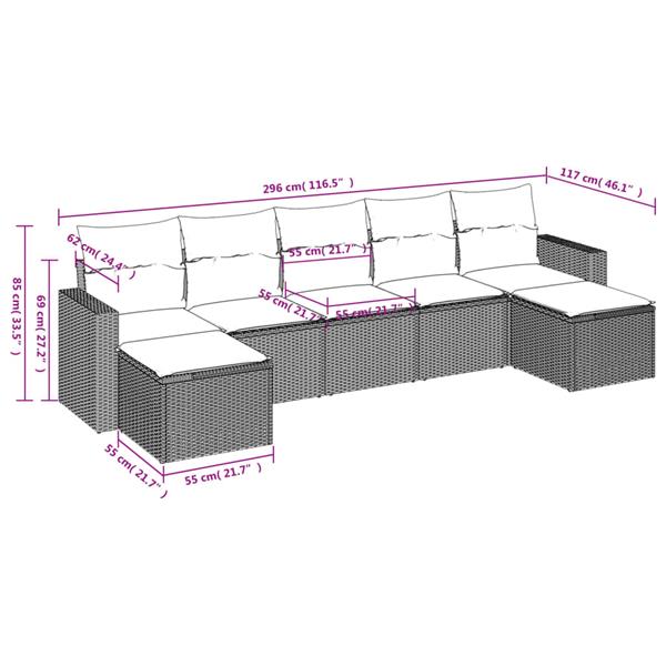 Grote foto vidaxl 7 delige loungeset met kussens poly rattan beige tuin en terras tuinmeubelen