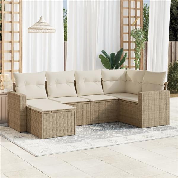 Grote foto vidaxl 6 delige loungeset met kussens poly rattan beige tuin en terras tuinmeubelen
