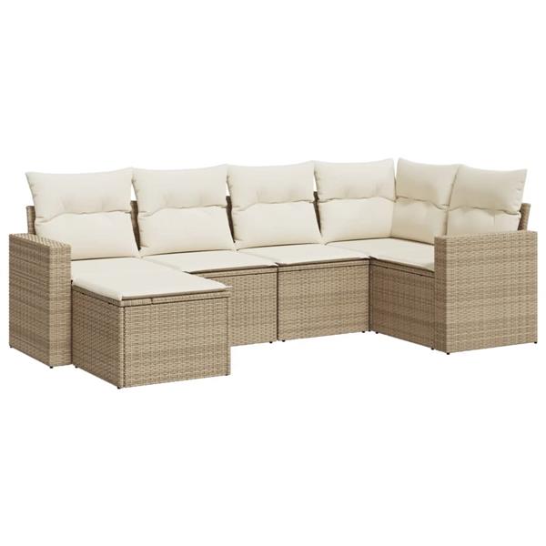 Grote foto vidaxl 6 delige loungeset met kussens poly rattan beige tuin en terras tuinmeubelen