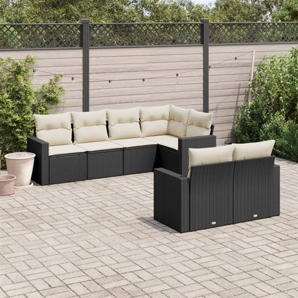 Grote foto vidaxl 7 delige loungeset met kussens poly rattan zwart tuin en terras tuinmeubelen