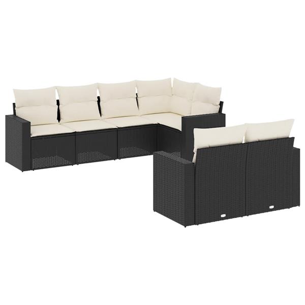 Grote foto vidaxl 7 delige loungeset met kussens poly rattan zwart tuin en terras tuinmeubelen