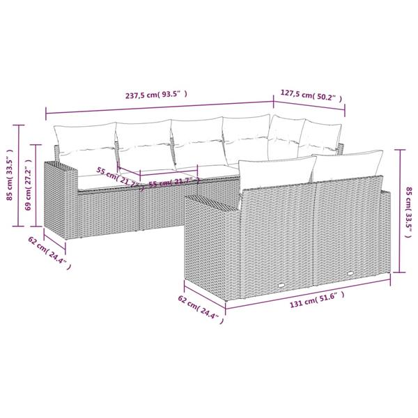 Grote foto vidaxl 7 delige loungeset met kussens poly rattan zwart tuin en terras tuinmeubelen