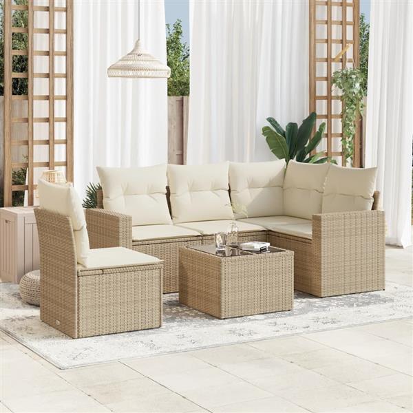 Grote foto vidaxl 6 delige loungeset met kussens poly rattan beige tuin en terras tuinmeubelen
