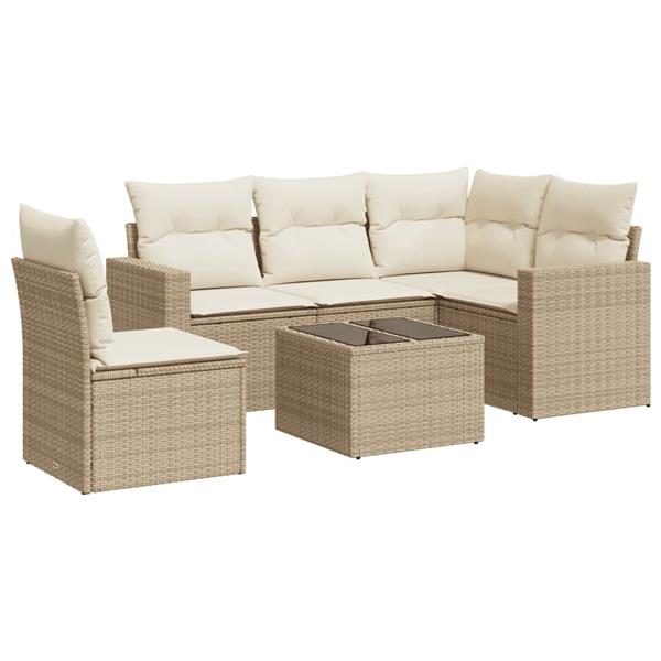 Grote foto vidaxl 6 delige loungeset met kussens poly rattan beige tuin en terras tuinmeubelen