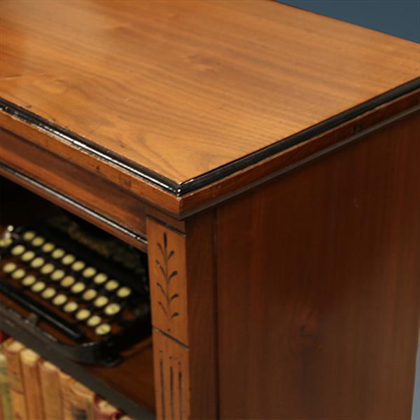 Grote foto lage en brede open boekenkast noten met zwarte accenten ca 1880 no.260610 antiek en kunst stoelen en banken