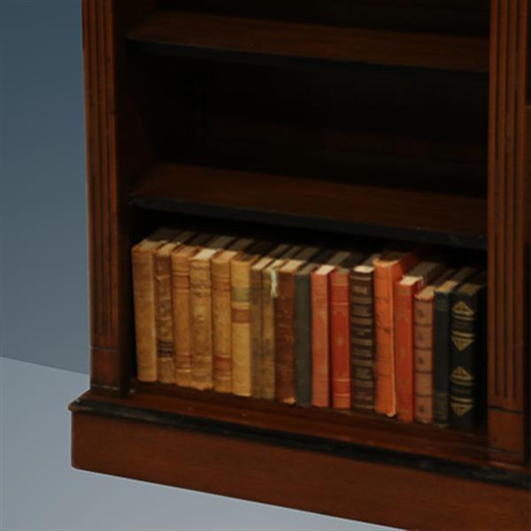 Grote foto lage en brede open boekenkast noten met zwarte accenten ca 1880 no.260610 antiek en kunst stoelen en banken