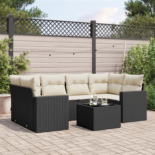 Grote foto vidaxl 7 delige loungeset met kussens poly rattan zwart tuin en terras tuinmeubelen