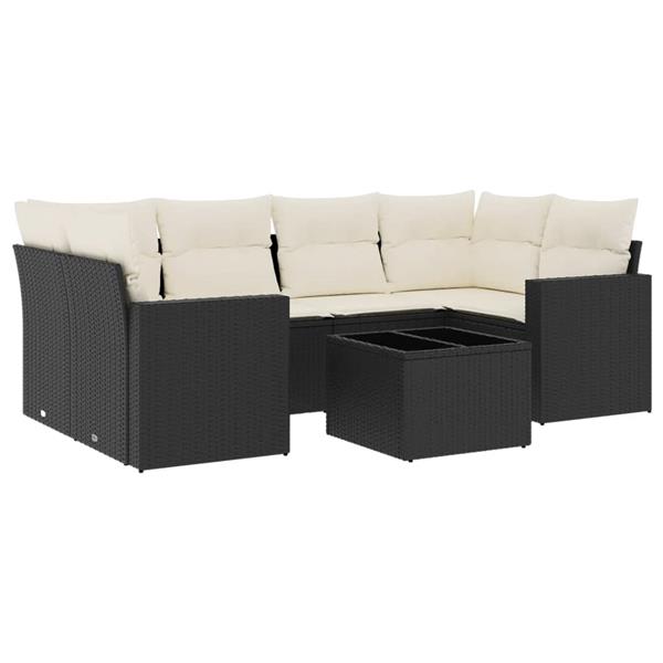 Grote foto vidaxl 7 delige loungeset met kussens poly rattan zwart tuin en terras tuinmeubelen