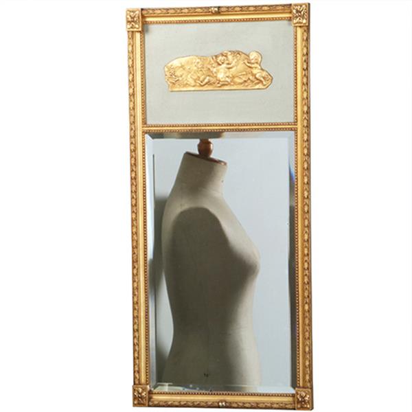 Grote foto gave korte damspiegel in goud met grijsgroen paneel ca 1920 facet geslepen no.270125 antiek en kunst spiegels