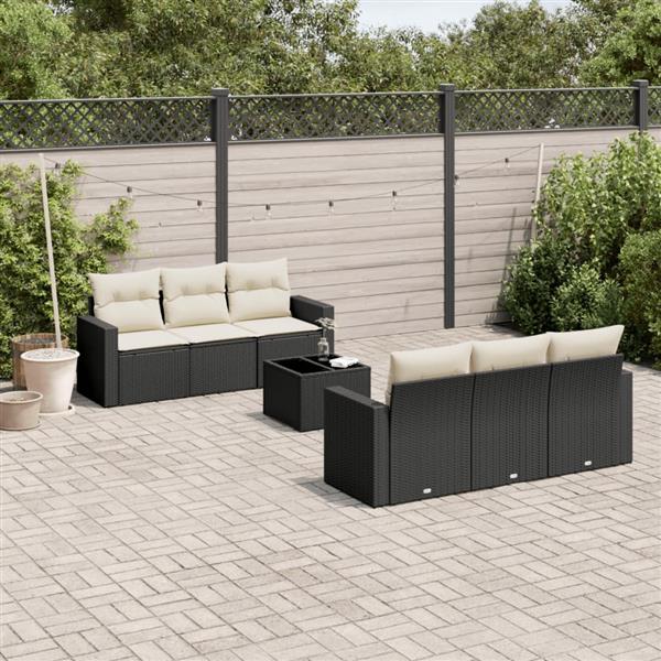Grote foto vidaxl 7 delige loungeset met kussens poly rattan zwart tuin en terras tuinmeubelen