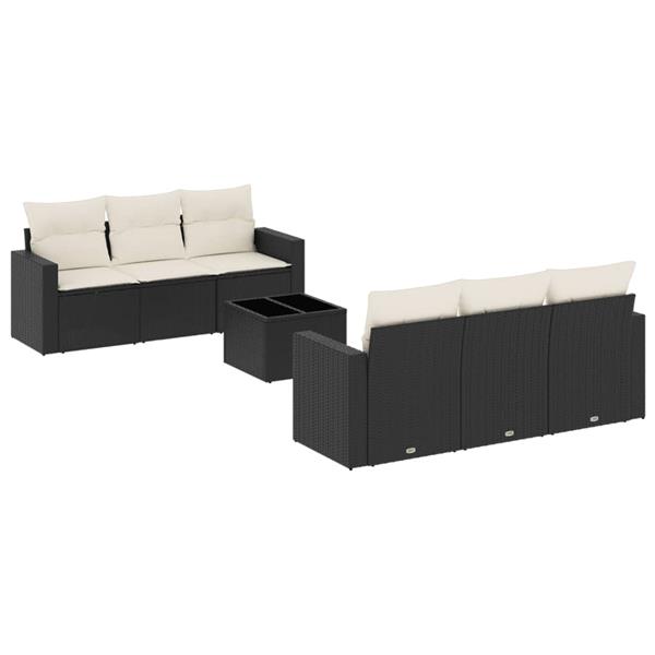 Grote foto vidaxl 7 delige loungeset met kussens poly rattan zwart tuin en terras tuinmeubelen