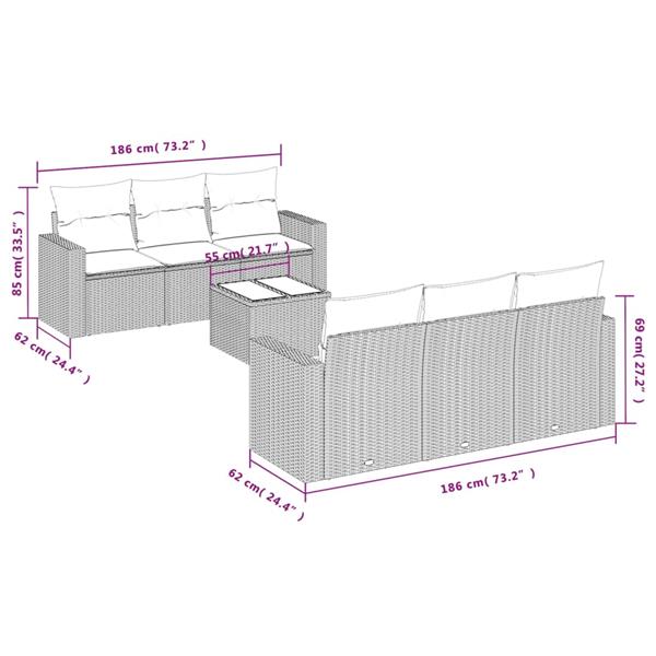Grote foto vidaxl 7 delige loungeset met kussens poly rattan zwart tuin en terras tuinmeubelen