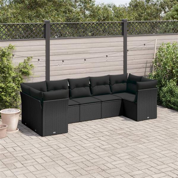 Grote foto vidaxl 7 delige loungeset met kussens poly rattan zwart tuin en terras tuinmeubelen