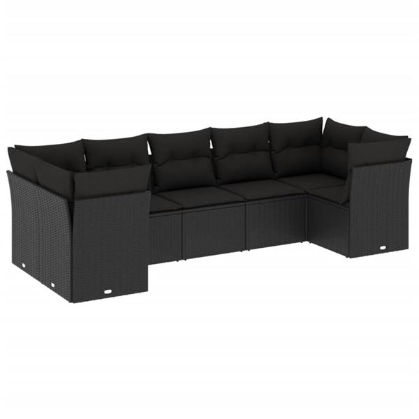 Grote foto vidaxl 7 delige loungeset met kussens poly rattan zwart tuin en terras tuinmeubelen
