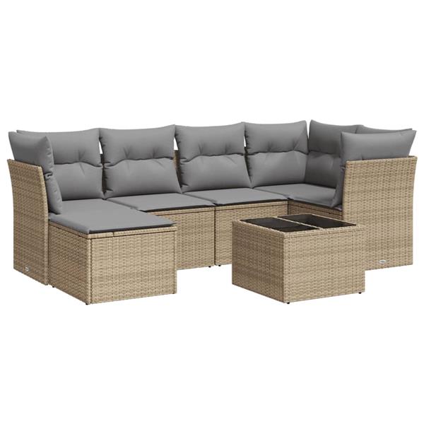 Grote foto vidaxl 7 delige loungeset met kussens poly rattan beige tuin en terras tuinmeubelen