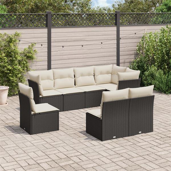 Grote foto vidaxl 8 delige loungeset met kussens poly rattan zwart tuin en terras tuinmeubelen