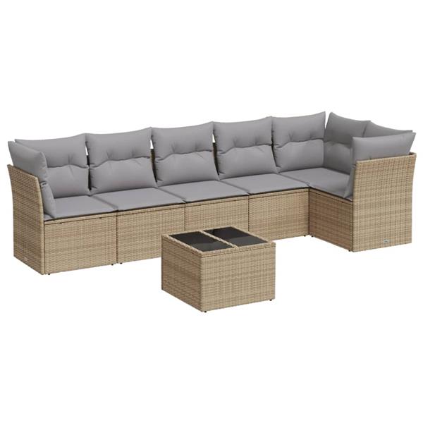Grote foto vidaxl 7 delige loungeset met kussens poly rattan beige tuin en terras tuinmeubelen
