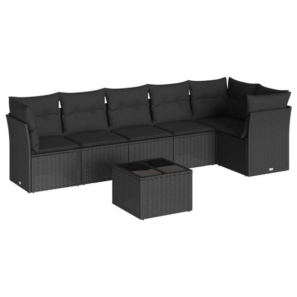 Grote foto vidaxl 7 delige loungeset met kussens poly rattan zwart tuin en terras tuinmeubelen
