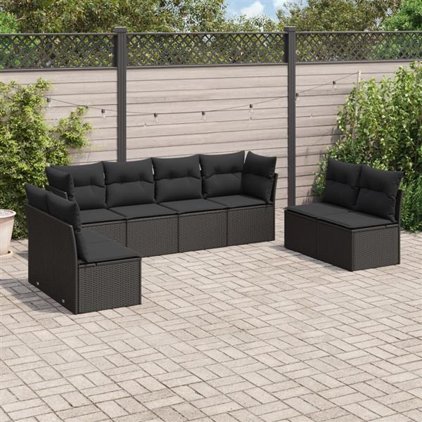 Grote foto vidaxl 8 delige loungeset met kussens poly rattan zwart tuin en terras tuinmeubelen