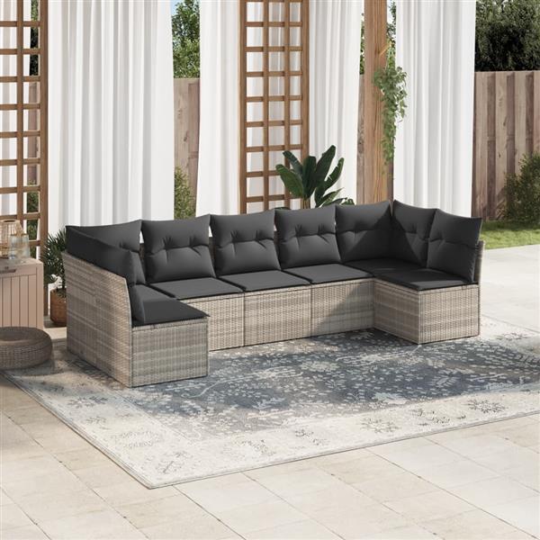 Grote foto vidaxl 7 delige loungeset met kussens poly rattan lichtgrijs tuin en terras tuinmeubelen