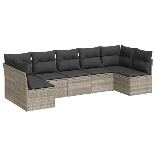 Grote foto vidaxl 7 delige loungeset met kussens poly rattan lichtgrijs tuin en terras tuinmeubelen
