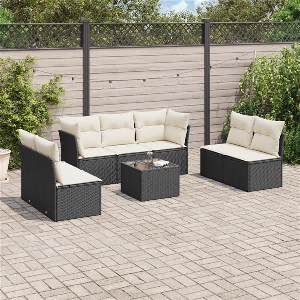 Grote foto vidaxl 8 delige loungeset met kussens poly rattan zwart tuin en terras tuinmeubelen