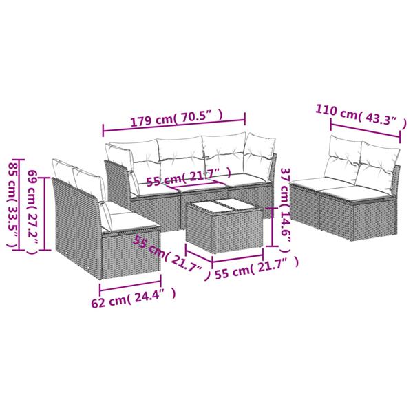 Grote foto vidaxl 8 delige loungeset met kussens poly rattan zwart tuin en terras tuinmeubelen