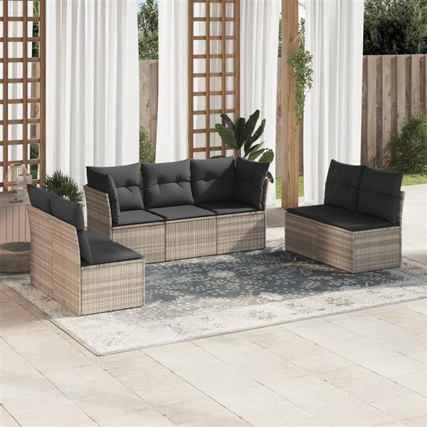 Grote foto vidaxl 7 delige loungeset met kussens poly rattan lichtgrijs tuin en terras tuinmeubelen