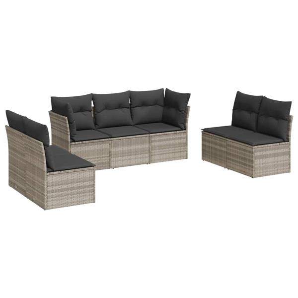 Grote foto vidaxl 7 delige loungeset met kussens poly rattan lichtgrijs tuin en terras tuinmeubelen
