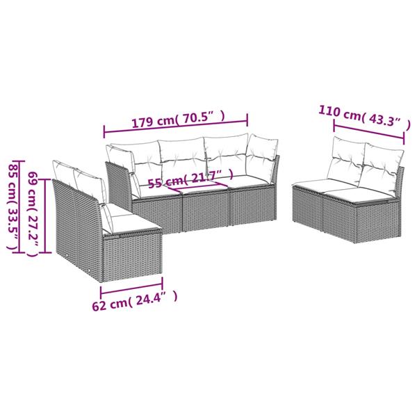 Grote foto vidaxl 7 delige loungeset met kussens poly rattan lichtgrijs tuin en terras tuinmeubelen