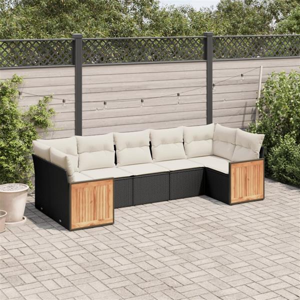 Grote foto vidaxl 7 delige loungeset met kussens poly rattan zwart tuin en terras tuinmeubelen