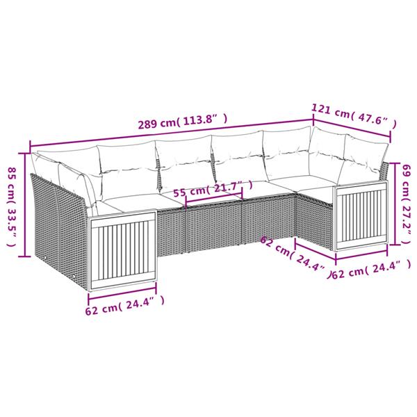Grote foto vidaxl 7 delige loungeset met kussens poly rattan zwart tuin en terras tuinmeubelen