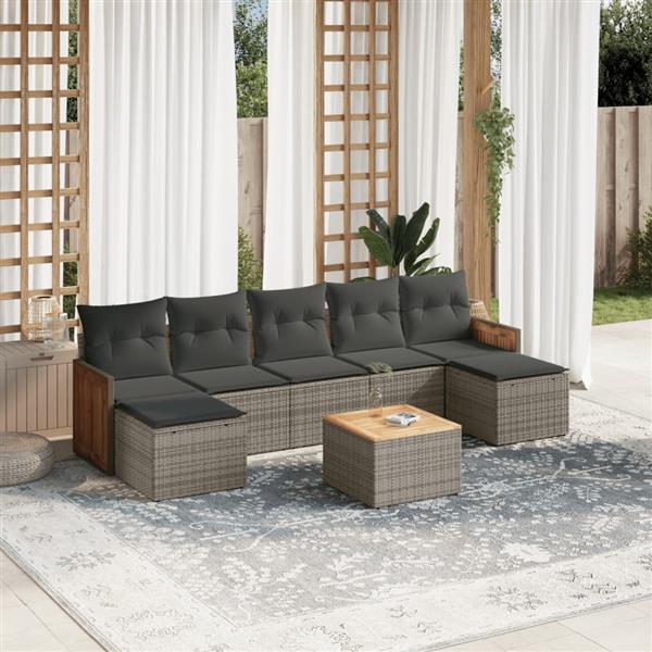 Grote foto vidaxl 8 delige loungeset met kussens poly rattan grijs tuin en terras tuinmeubelen