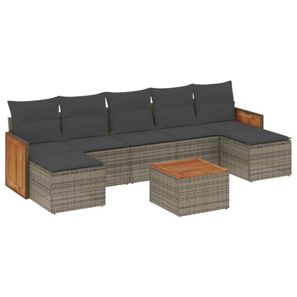 Grote foto vidaxl 8 delige loungeset met kussens poly rattan grijs tuin en terras tuinmeubelen