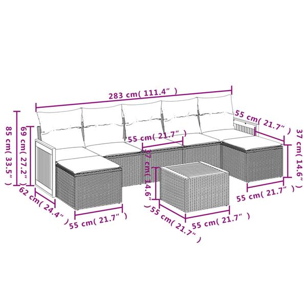 Grote foto vidaxl 8 delige loungeset met kussens poly rattan grijs tuin en terras tuinmeubelen
