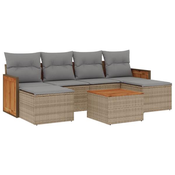 Grote foto vidaxl 7 delige loungeset met kussens poly rattan beige tuin en terras tuinmeubelen
