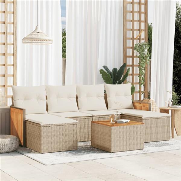 Grote foto vidaxl 7 delige loungeset met kussens poly rattan beige tuin en terras tuinmeubelen