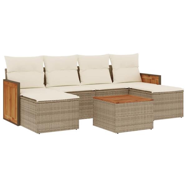 Grote foto vidaxl 7 delige loungeset met kussens poly rattan beige tuin en terras tuinmeubelen