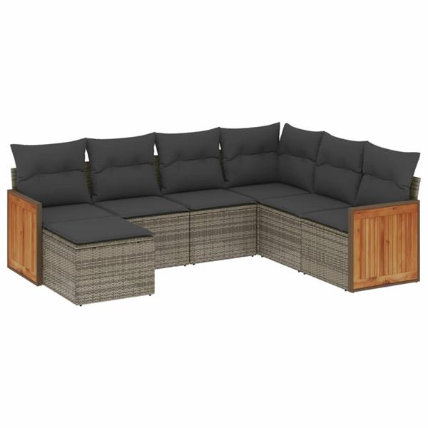 Grote foto vidaxl 7 delige loungeset met kussens poly rattan grijs tuin en terras tuinmeubelen