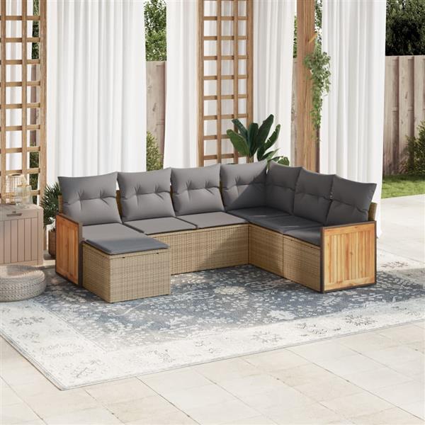 Grote foto vidaxl 7 delige loungeset met kussens poly rattan beige tuin en terras tuinmeubelen