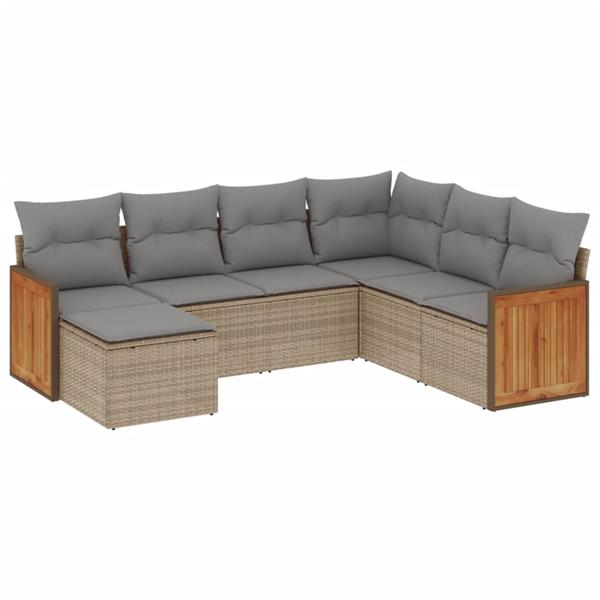 Grote foto vidaxl 7 delige loungeset met kussens poly rattan beige tuin en terras tuinmeubelen