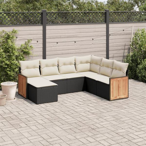 Grote foto vidaxl 7 delige loungeset met kussens poly rattan zwart tuin en terras tuinmeubelen