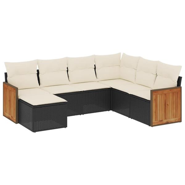 Grote foto vidaxl 7 delige loungeset met kussens poly rattan zwart tuin en terras tuinmeubelen
