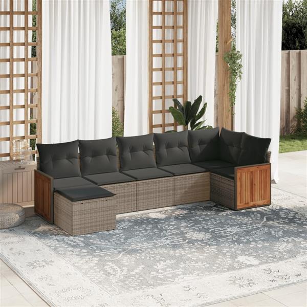 Grote foto vidaxl 7 delige loungeset met kussens poly rattan grijs tuin en terras tuinmeubelen