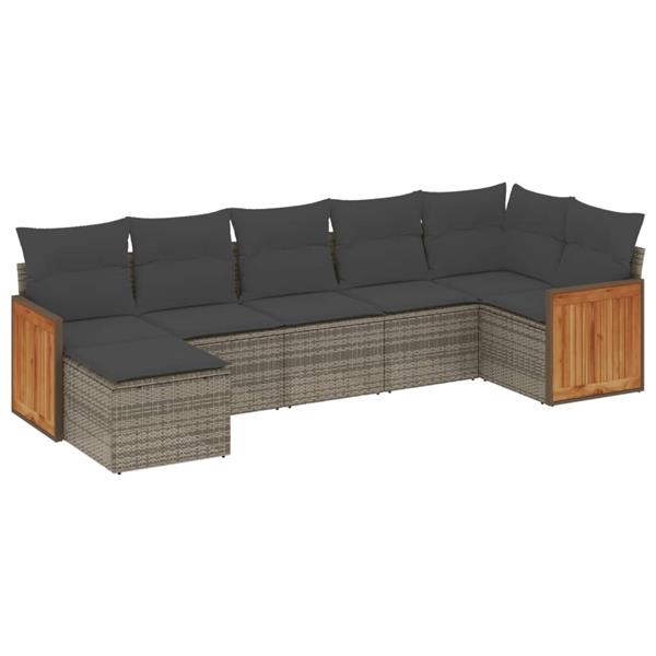 Grote foto vidaxl 7 delige loungeset met kussens poly rattan grijs tuin en terras tuinmeubelen