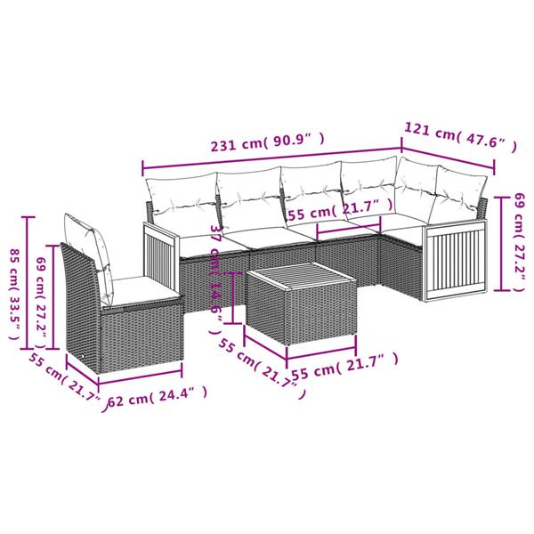 Grote foto vidaxl 7 delige loungeset met kussens poly rattan grijs tuin en terras tuinmeubelen