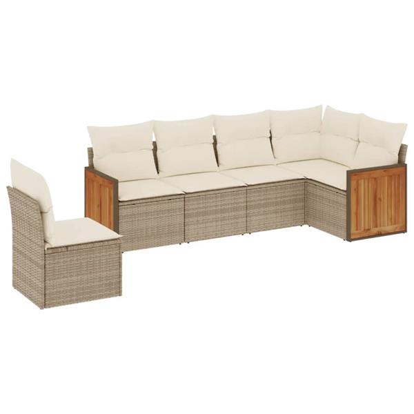 Grote foto vidaxl 6 delige loungeset met kussens poly rattan beige tuin en terras tuinmeubelen