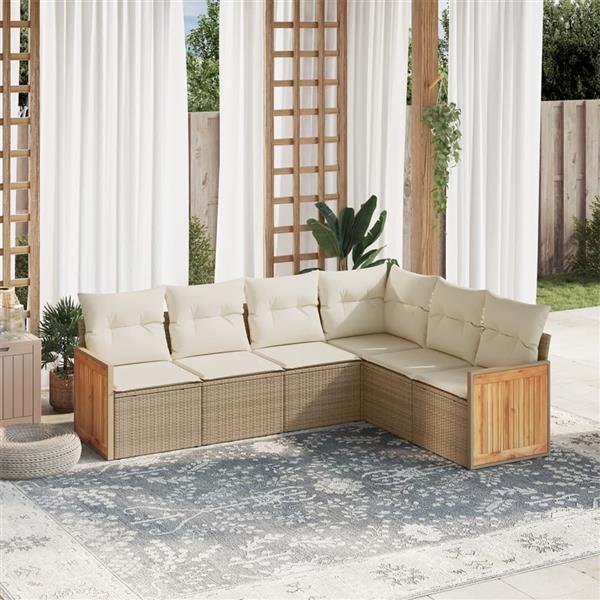 Grote foto vidaxl 6 delige loungeset met kussens poly rattan beige tuin en terras tuinmeubelen